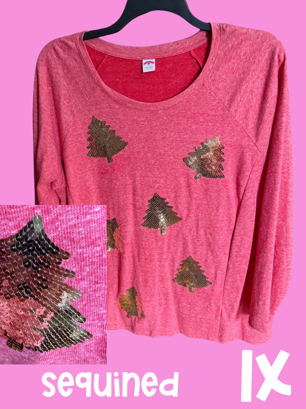 1x Sequin Christmas Tree Lightweight Sweater